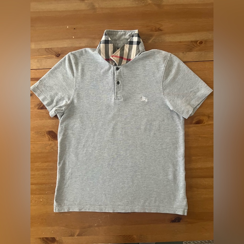 Burberry Gray Polo Shirt with Check Collar